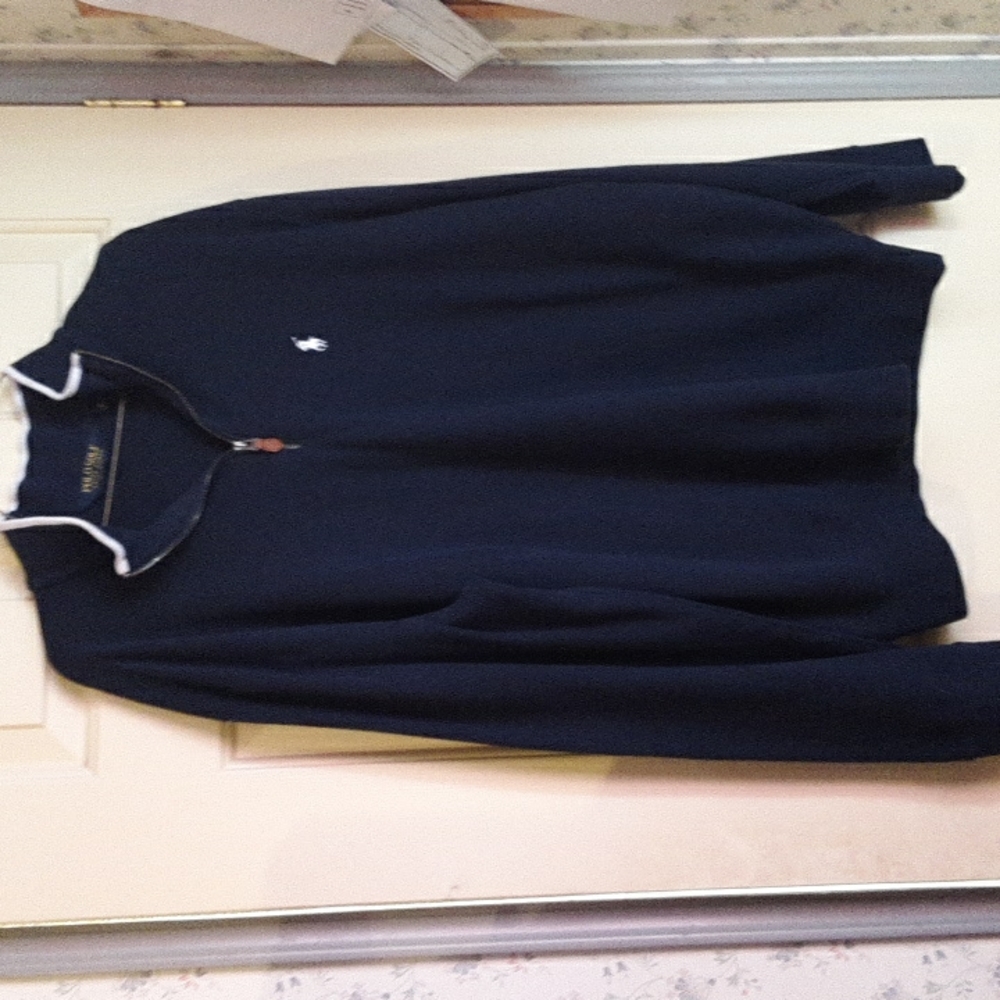 Ralph Lauren Polo Golf sz. XL zip up knit shirt navy and white